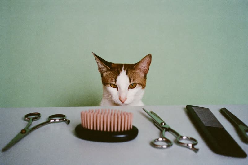 Grooming tools laid out neatly on a clean surface
