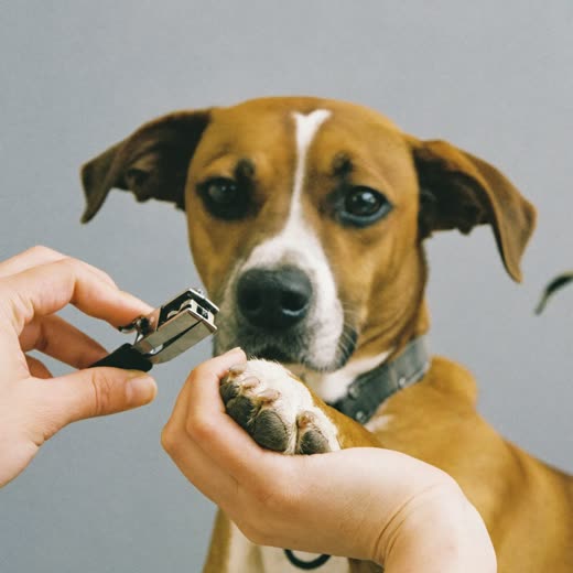 A dog's paw held for a nail trim
